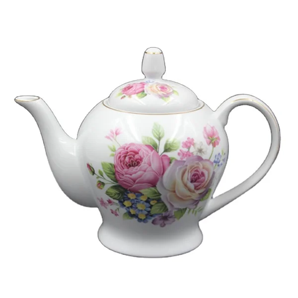1100cc nice design porcelain teapot with rose decal printing