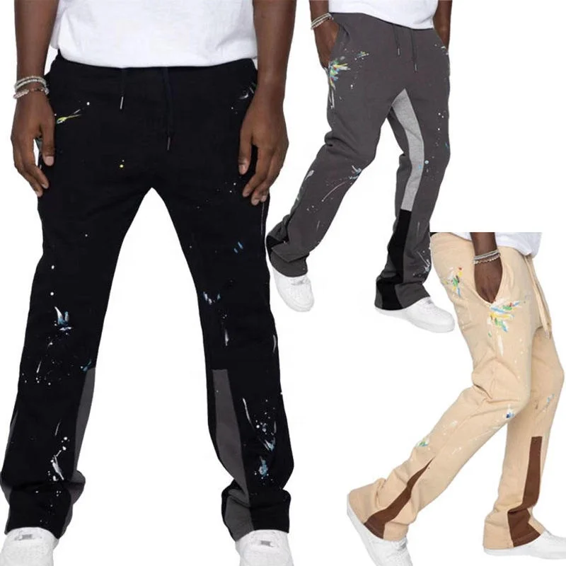 OEM Stack Sweatpants Men Jogger Track Patchwork Graffiti Paint Splatter Elastic Mens Flare Pants