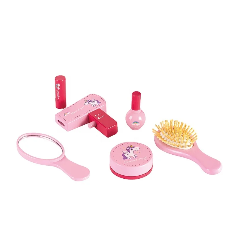 Play makeup girl pink children cosmetic toy kids wooden play pretend makeup set