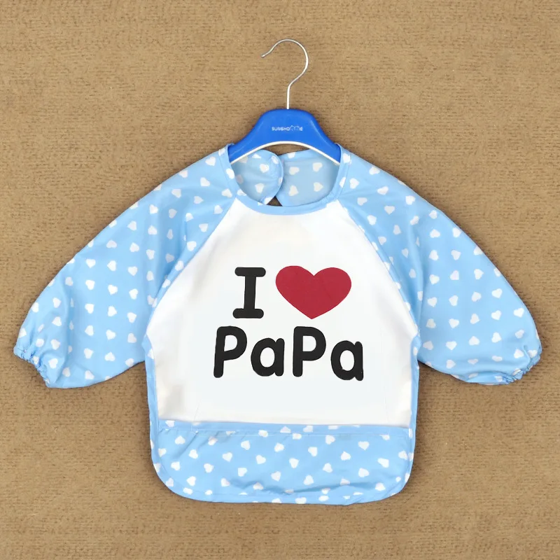 wholesale 0-3 years overall printed tie baby bibs long sleeves waterproof baby messy play apron