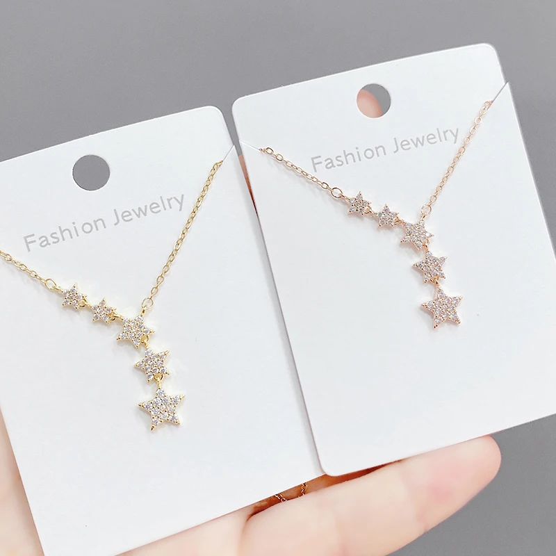 XL61694 Korean Fashion Cute Stainless Steel Chain Zirconia Pentagram Star Pendant Tassel Necklaces For Women Gold Plated Jewelry