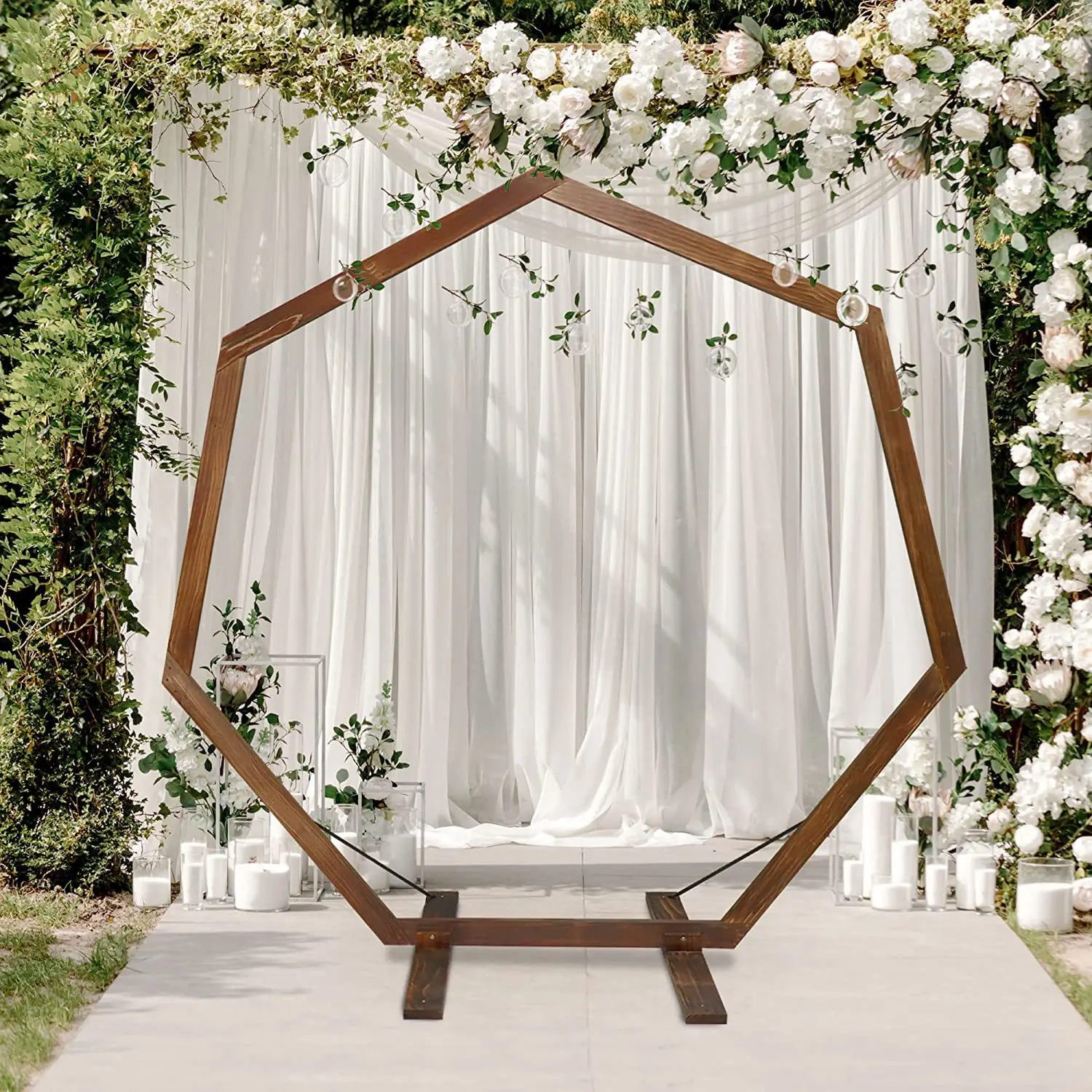 Birthday Party Celebration Polygon Wooden Flower Arch backdrop Wooden Arch Wedding Props Circle Balloon Arch