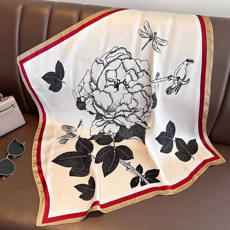 Hot sell new flower printed small square silk scarf neckerchief for women 70*70cm geometric pattern hair scarves silk bandanas