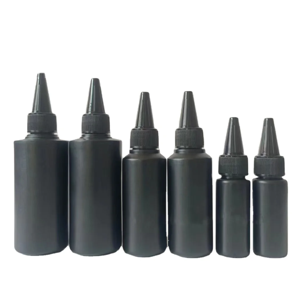 100ml 30ml 60ml PE black glue bottle,long nose pointed mouth tip cap, plastic Squeeze Bottle with twist top cap