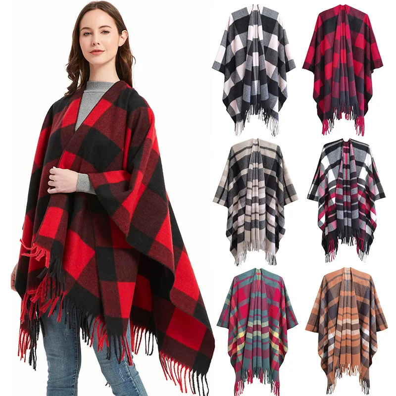 New Designer Winter Warm Plaid Pashmina Scarf Shawl Blanket Ladies Blossom Tassel Cashmere Jacquard Scarf for Women Wholesales