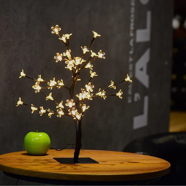 Battery Operated 45CM 24/36/48 LED Cherry Blossom Bonsai Tree Lights Crystal Cherry Flower Tree Desk Top lamp for Party Wedding