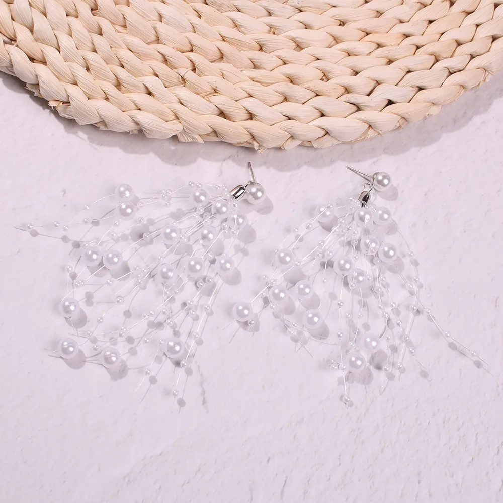 New Boho White Pearl Round Circle Hoop Earrings Women Gold Color Big Earrings Korean Jewelry Statement Earrings