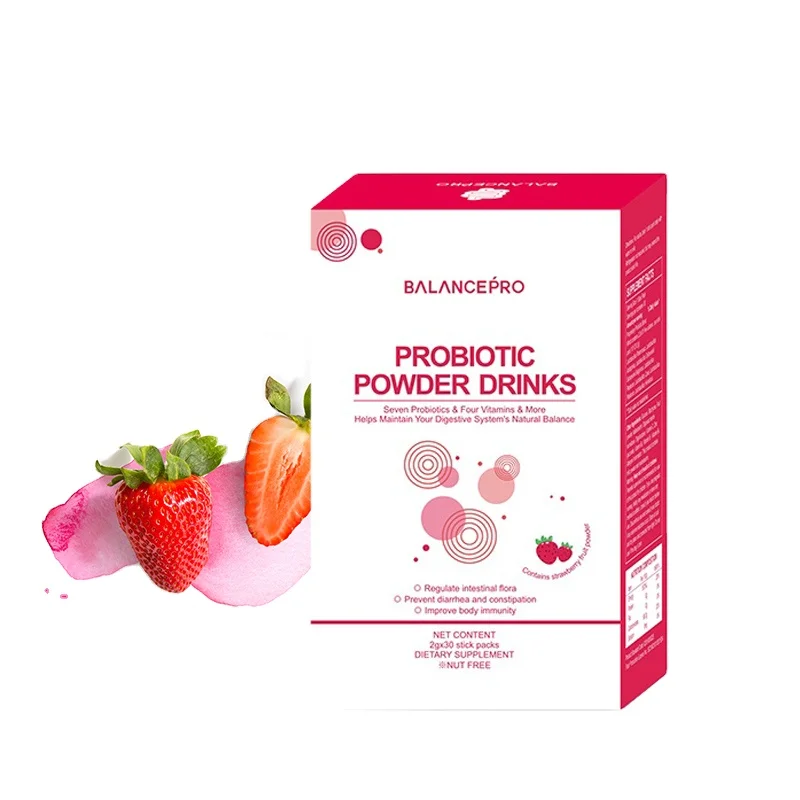 
Improve intestinal immunity for Women Men and Kids with strawberry fruit probiotic powder drinks 