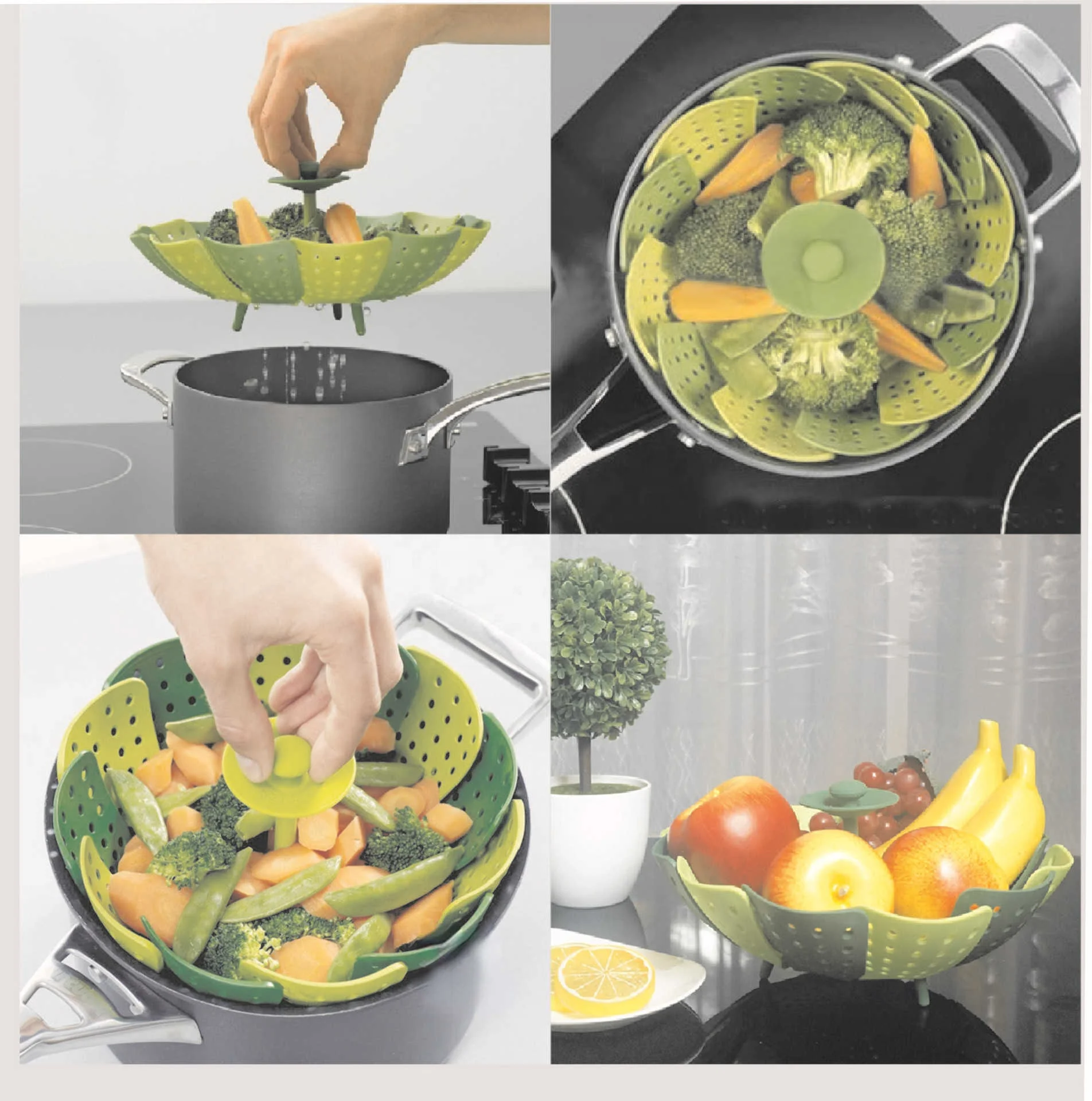 Пластиковая Паровая корзина для продуктов кухонная посуда сетчатый силиконовый смеситель пароварка складная еда овощи блюдо