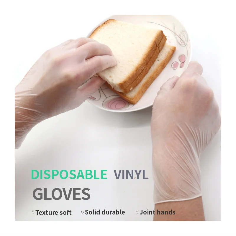 Guantes de Plastic vinilo desechables sin polvo duraderos y удобный para el trabajo o la limpieza