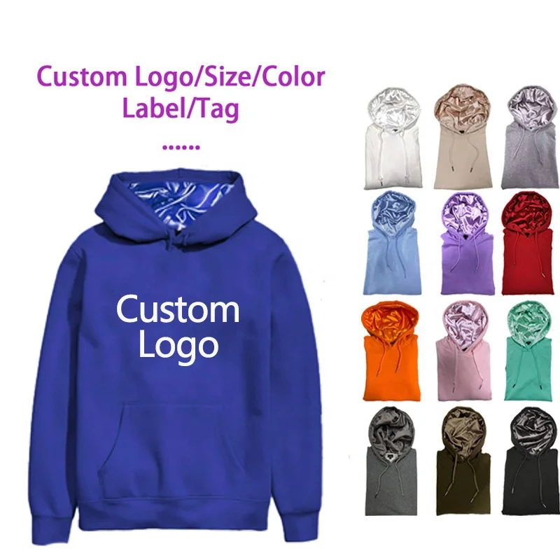 Wholesale Custom Unisex 100% Cotton Heavyweight Hoodies  OEM/ODM  Men Inner Satin Silk Lined Hoodie