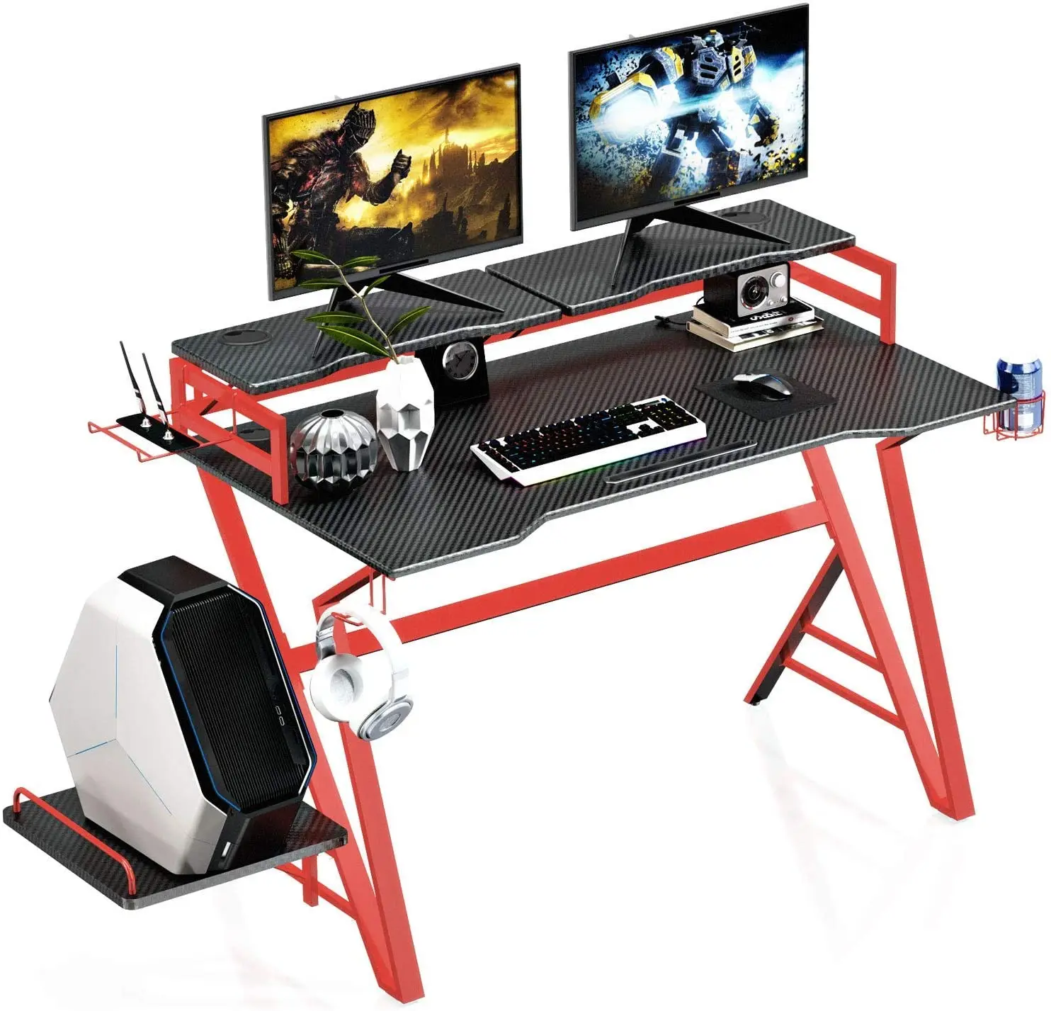 Top sale Home Office Desk Gaming Table Carbon Fiber Surface Gamer Desk Game Table with Monitor Shelf