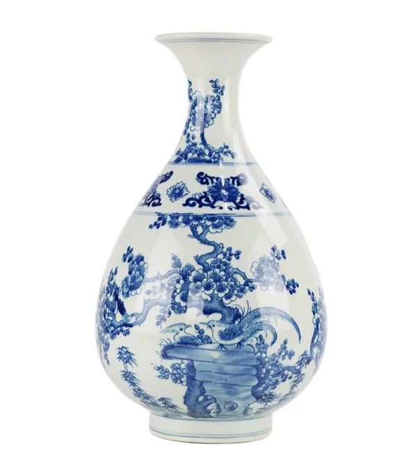 RZJP02 Classic Asian blue and white bird and flower porcelain spring bottle