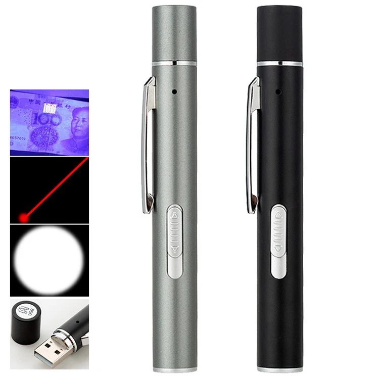 3 in 1 edc laser 395nm uv purple mini slim small dentist doctor medical light usb rechargeable flashlight torch with pen clip