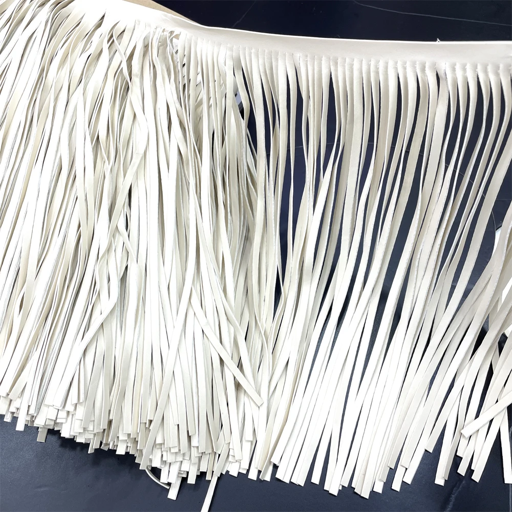 Fr001 Factory wholesale 15cm PU leather tassel fringe trim for garment and shoes