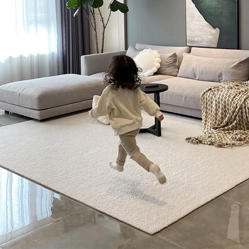 Handmade Wool Solid Color Japanese Living Room Carpet High-end Plain Nordic Wabi-sabi Style Minimalist Bedroom Carpet Rectangle