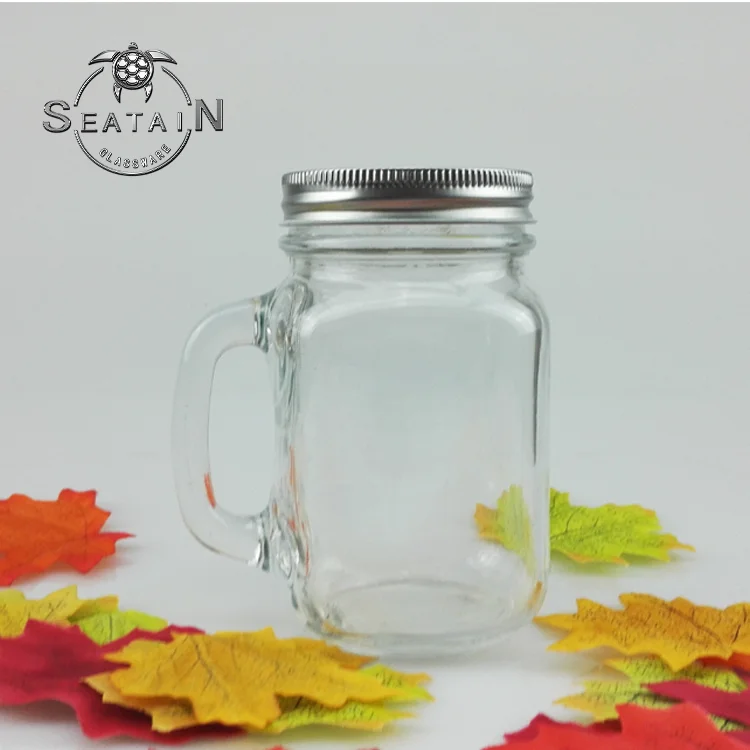 Стеклянная банка для напитков с металлической крышкой, 16 унций