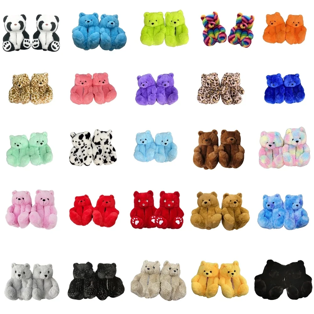 Amazon  Hot Selling Custom Stuffed Plush Toy Teddy Plush Bear Slipper House slippers Bedroom slippers for women and kids