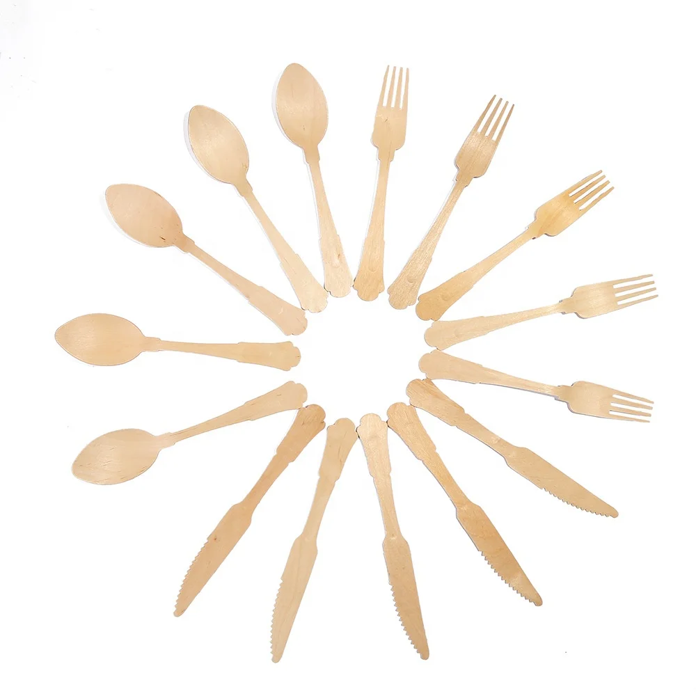 Biodegradable Disposable Wooden Flatware Fork Knife Biodegradable Bamboo Cutlery Travel Tableware Set