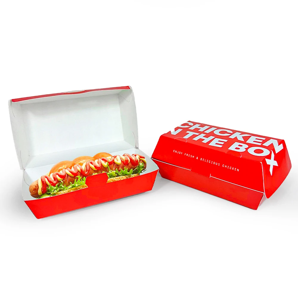 Customized Food Grade Korean Paper Hot Dog Burger Box Printing Fast Food Packaging