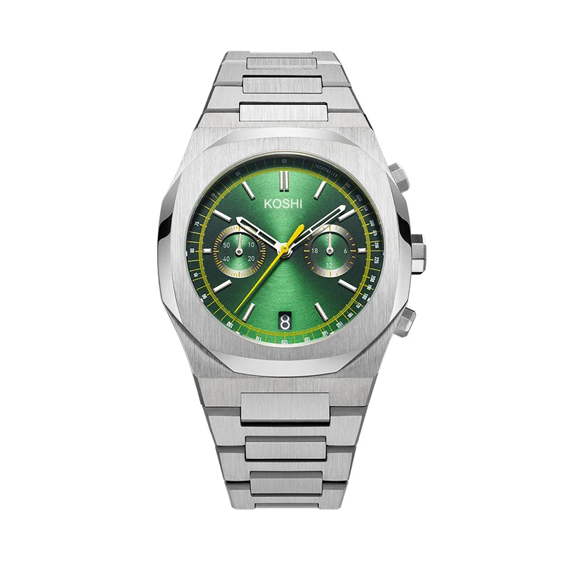 Благородный зеленый логотип на заказ Montre Китай OEM Водонепроницаемый кварцевый хронограф наручные Роскошные модные мужские часы из нержавеющей стали