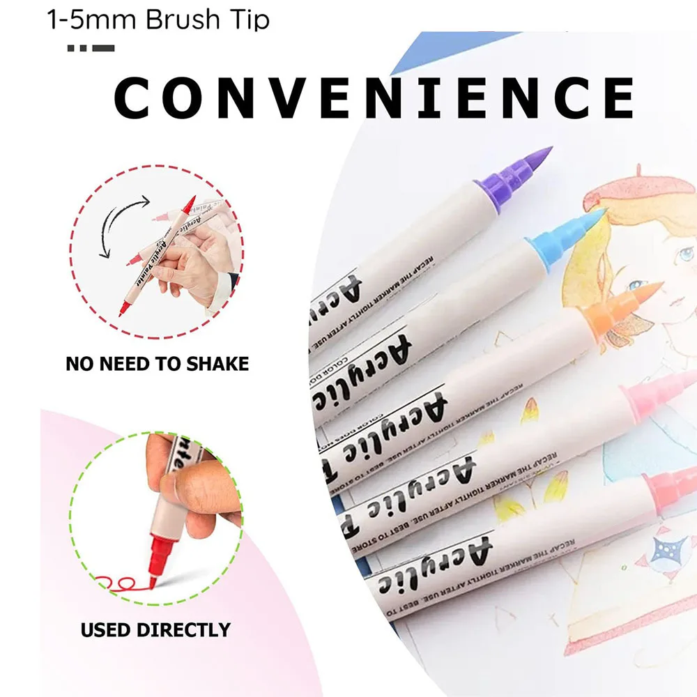 Manufacturer Wholesale Double-headed Acrylic Marker Soft Brush Waterproof DIY Student Painting Pen Graffiti 24 Color Marker Pen