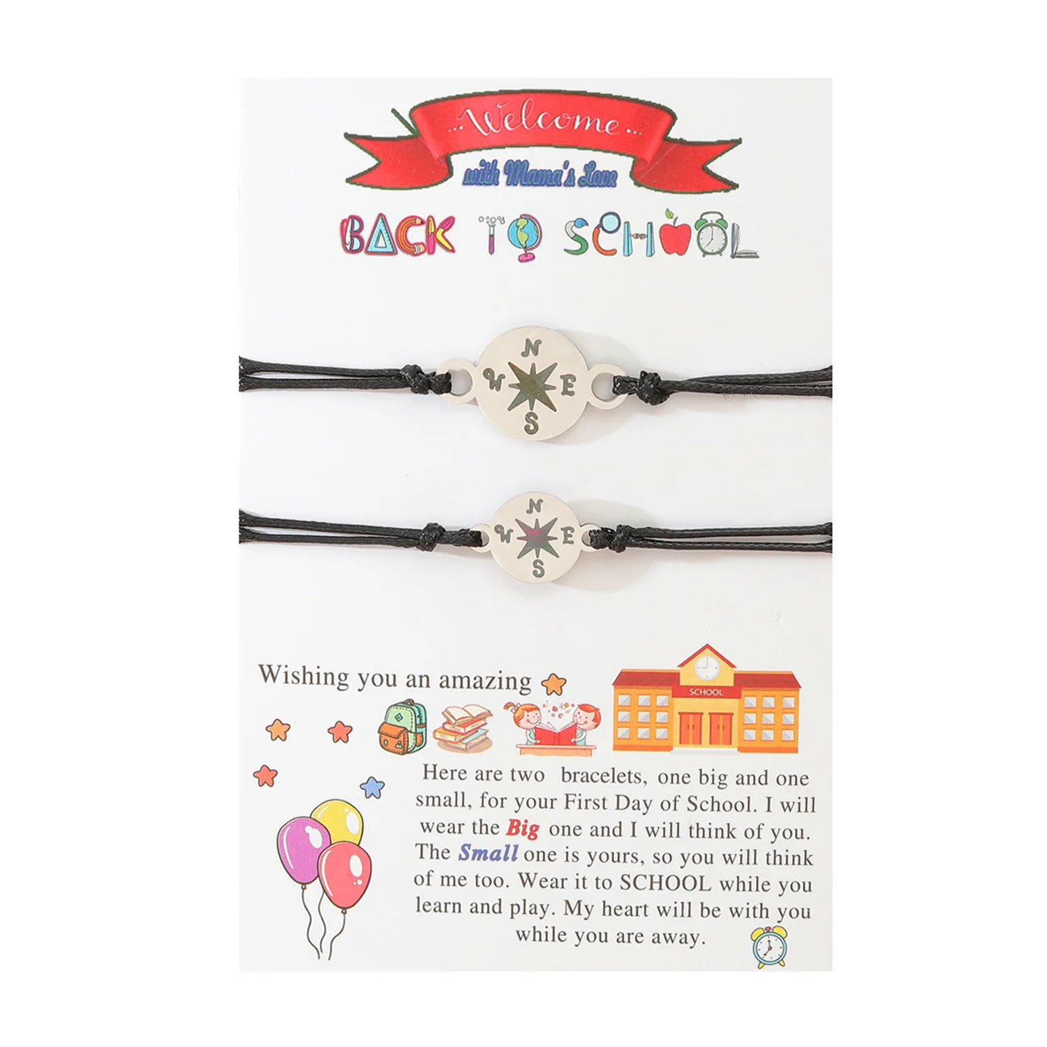 Kindergarten Compass Family Gift Bracelet Parents And Children Woven Rope Bracelet Set Fashion Charm Card Gift Bracelet
