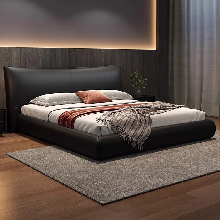 Итальянская минималистская кровать из натуральной кожи роскошная современная простая Мягкая Двуспальная Кровать 1 8 м для спальни