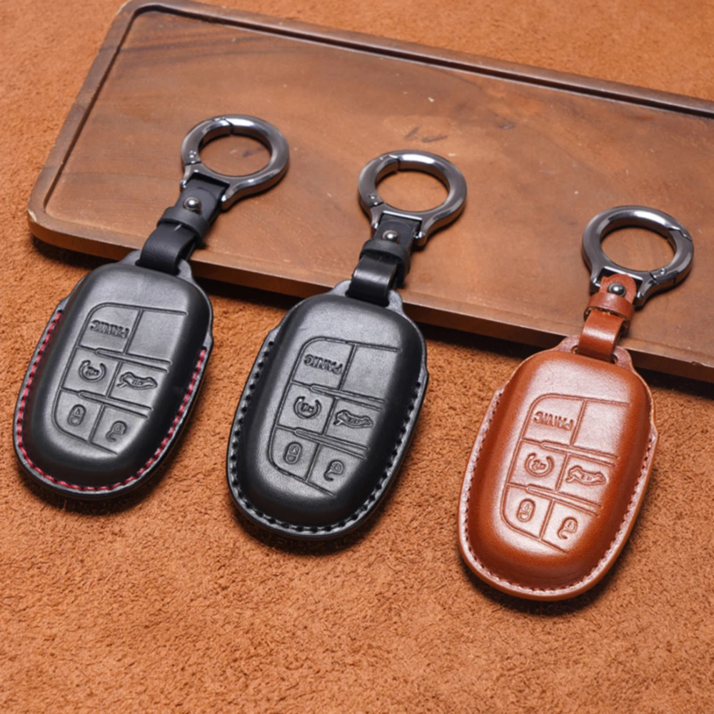 SweetPig Genuine Leather Car Key Cover for Jeep Grand Cherokee Compass Fiat Case Keychain Keybag 5 buttons key