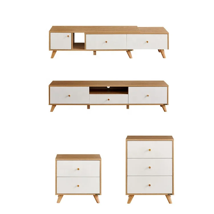 living room furniture set modern wholesale natural and white wood TV Stand and coffee table