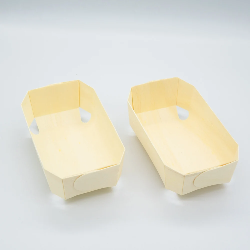 Barbeque Natural Wood Fiber Paper Food Packaging French Fries Containers Snack Boats Takoyaki Corn Dogs Boxes Trays