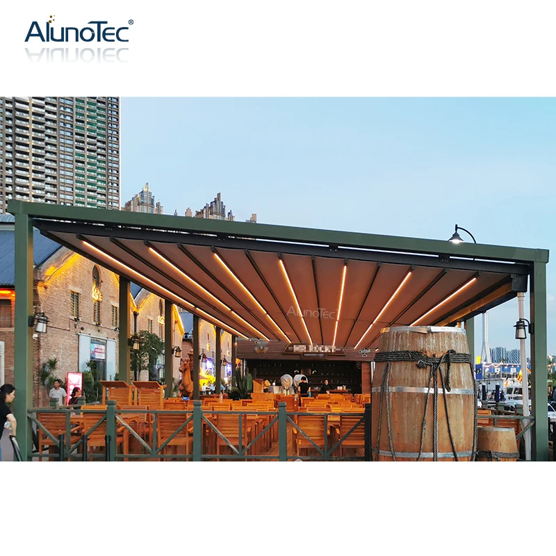High-Quality Outdoor Solar Garden Gazebo Aluminum PVC Retractable Roof Carport Canopy Pergola Awning