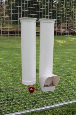 DIY PVC Pipe/Tubular Hanging Chicken Feeder with Rain Guard for Poultry Chicks Birds Quails Food Feeding Equipments