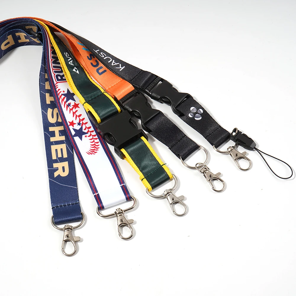 Multi color polyester lanyard OEM kids lanyard with clip plastic hook promotion sublimation polyester lanyard