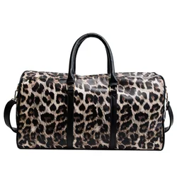 Feiyou Casual Waterproof Luggage Fashion Tote Bag PU Leather Leopard Large Capacity Duffle Women Travel Weekender Bag
