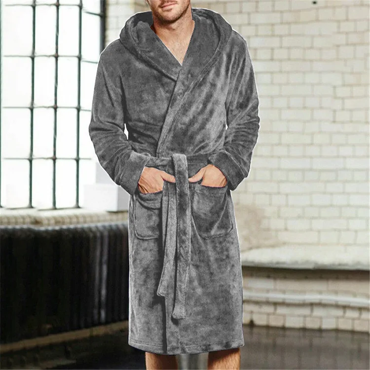
Factory Warm Flannel Warm Plush Fleece Hooded Luxury Bath Men Robes 