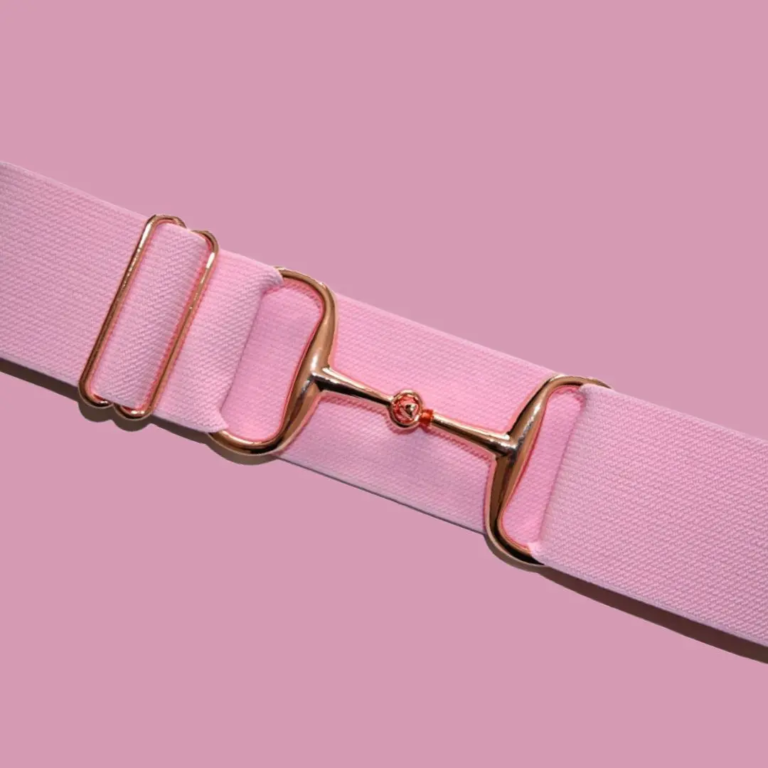 Horse back riding belt Gold Snaffle Bit Buckle Equestrian Belt for Rider fabric Elastic Belt Customization label