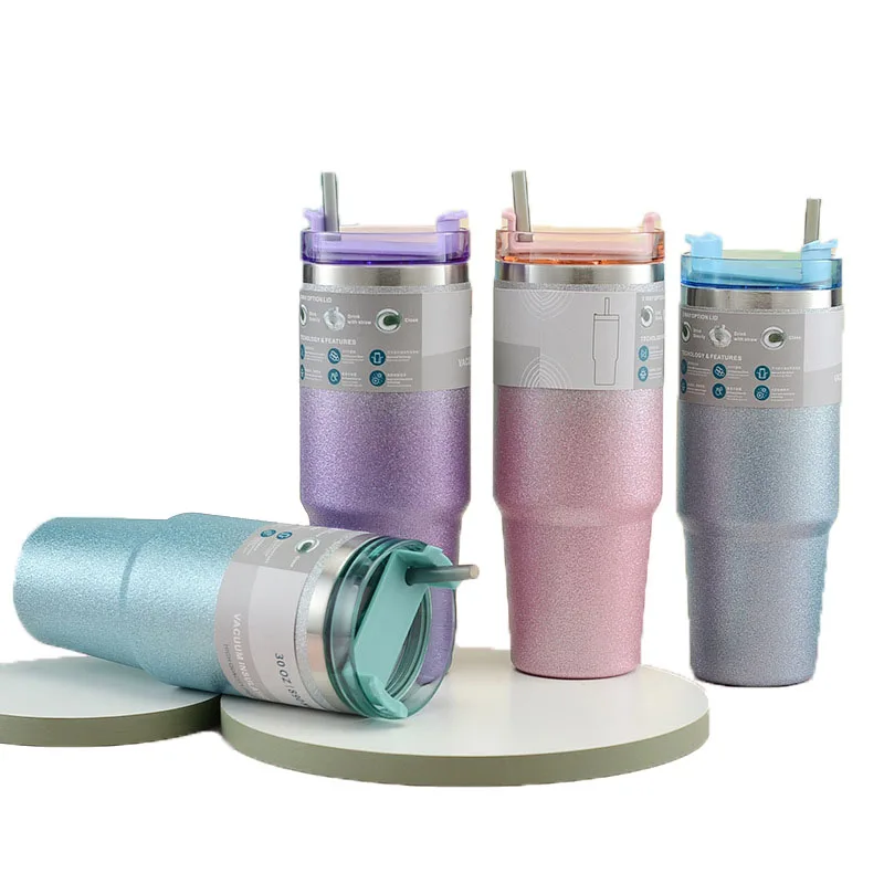 30oz Diamond Double Wall Stainless Steel Tumblers Ice Bull Cup Car Travel Insulation and Cold Coffee Car Cup