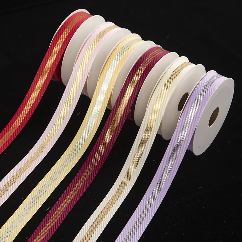 Wholesale 16mm*3Y New Glitter Grosgrain Edge Polyester Ribbon Double Face RIBBONS for Gift Box Packing