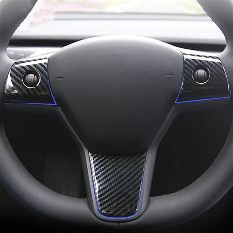 ABS Panels set Sticker For Tesla Model 3 Wheel Steering Panel Cover Trims Carbon Fiber pattern