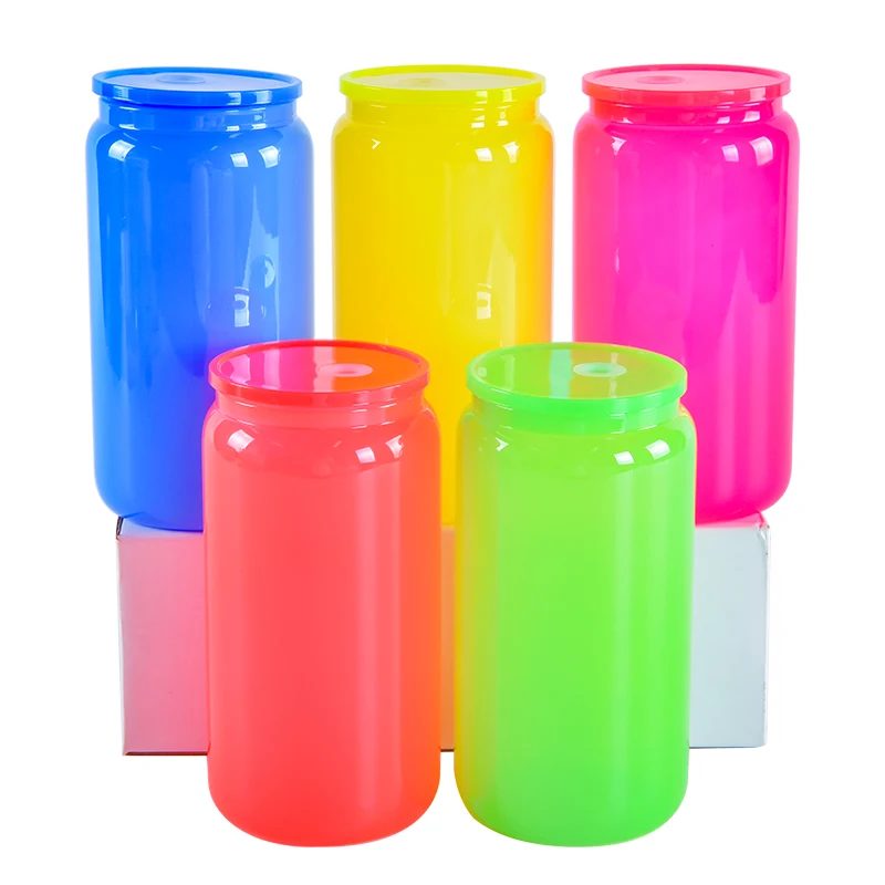 Custom 16oz 20oz Clear Borosilicate Water Beverage Soda Glass Beer Can Sublimation Cup with Bamboo Lid and Straw