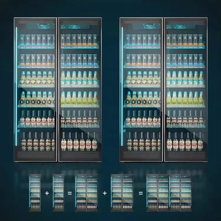 Curved Air Cooling Electric Heating Defogging Marble Base Mid-Hollow Glass Digital Controller Cake Refrigerator Display