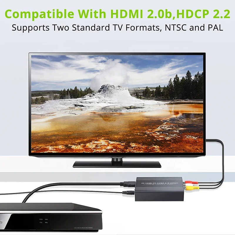Xput HDMI Cvbs Adapter HD Video Converter 4K 60Hz HDMI To AV/RCA Cvbs S-Video Video Adapter Converter Support HDCP2.2 For TV