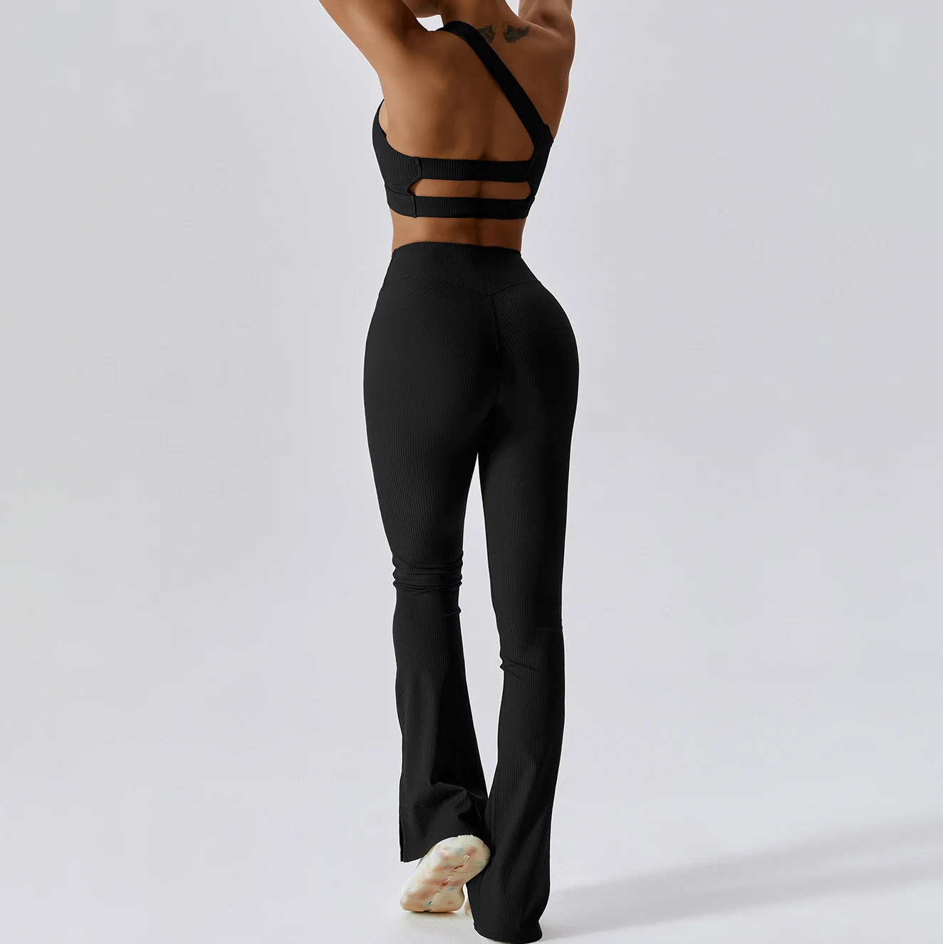 YIYI 2023 Ribbed Soft Fabrics High Elastic Gym Fitness Sets Comfortable Workout Suits Flare Leggings For Woman Active Wear Sets