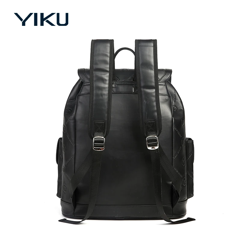 Custom debossed pattern vegan PU faux leather fashion black mens business laptop travel bag backpacks for work