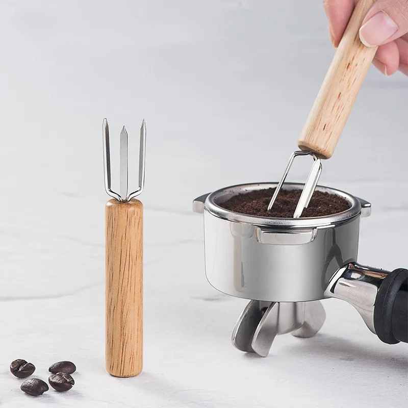 Coffee Tools Espresso Barista Tools Coffee Powder Needle Wooden Stainless Steel Stirring Caking Disperser Coffee Needle