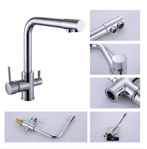 European style brass single handle double end domestic kitchen faucet
