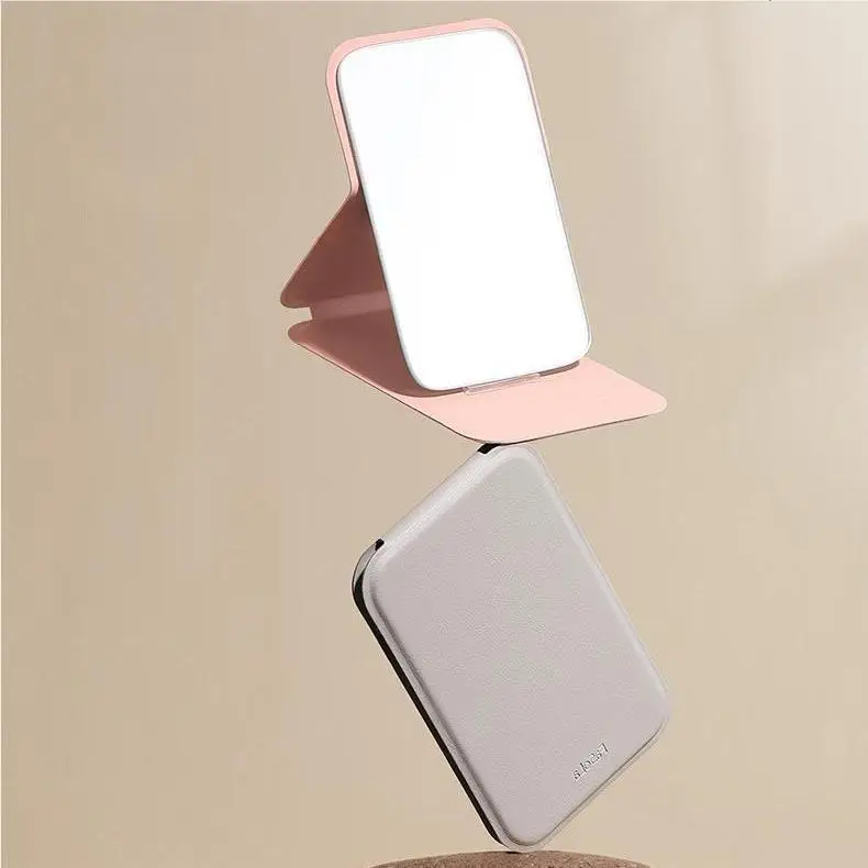Adjustable Portable Simple Desktop Dress Cosmetic Leather Folding Small PU leather makeup Mirror