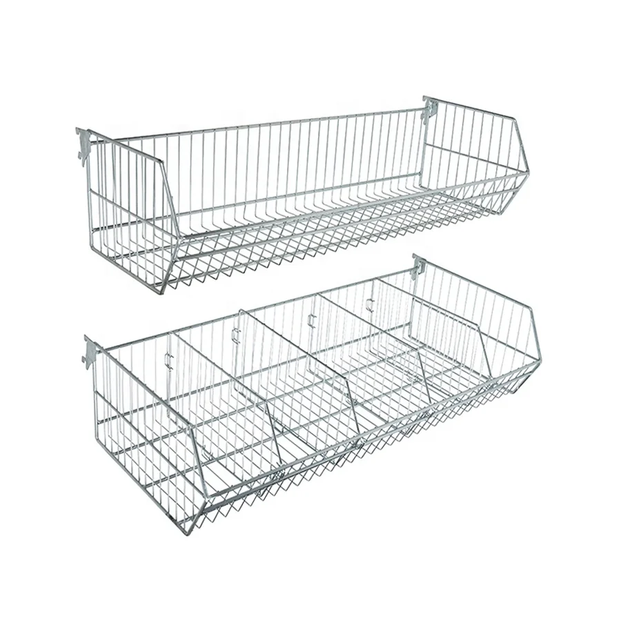 Wholesale Supermarket Shelf Accessories Chrome Wire Basket Shelves With Dividers