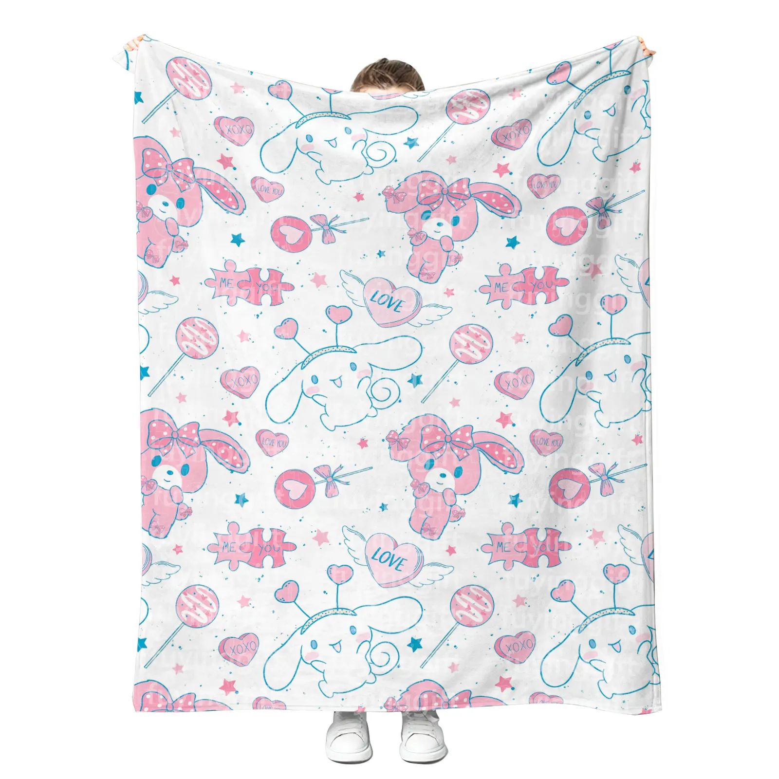 2025 New Cute Hk Blanket Customized Oversized Supersoft Plush Fleece Flannel Throw Valentines Birthday Gifts Blankets